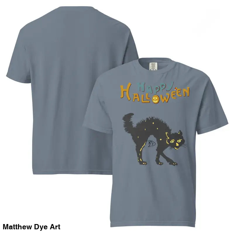 Gray Halloween essential vintage unisex t-shirt featuring a happy Halloween spooky cat