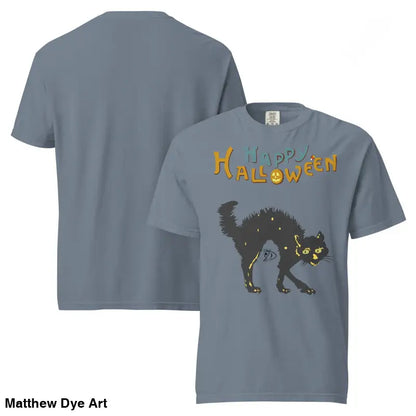 Gray Halloween essential vintage unisex t-shirt featuring a happy Halloween spooky cat