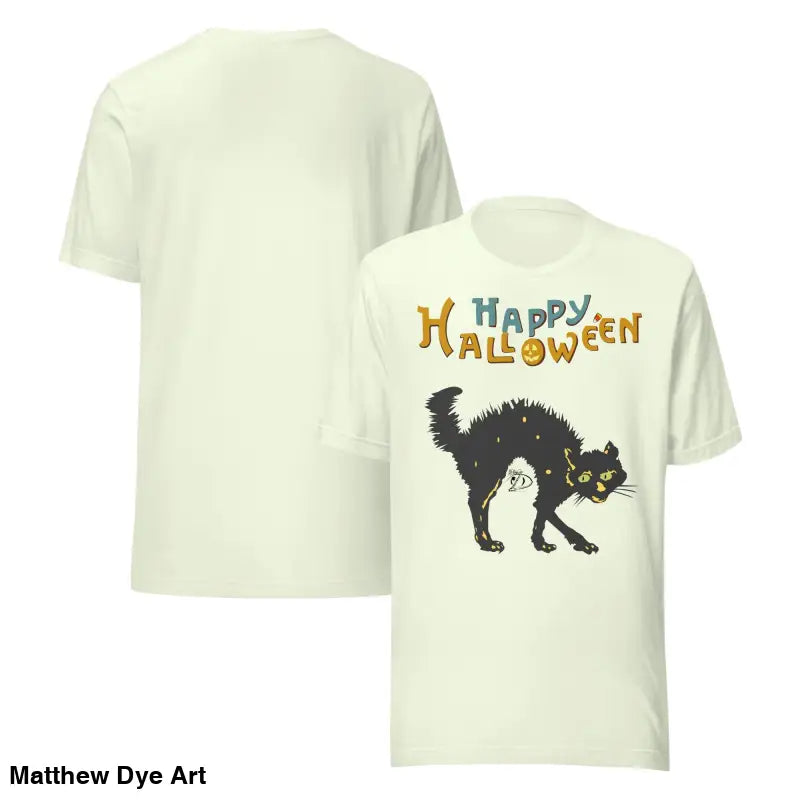 Halloween unisex t-shirt featuring a scary cat design titled Hissing with Style