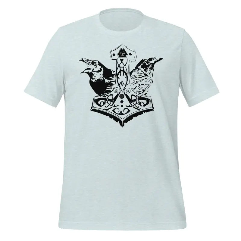 White cotton jersey ravens t-shirt featuring black Norse design with Mjölnir and ravens