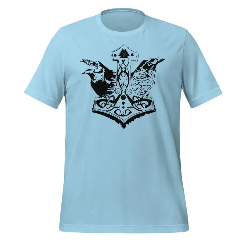 Light blue cotton jersey Ravens T-shirt featuring Norse Mjölnir design honoring ancestors black