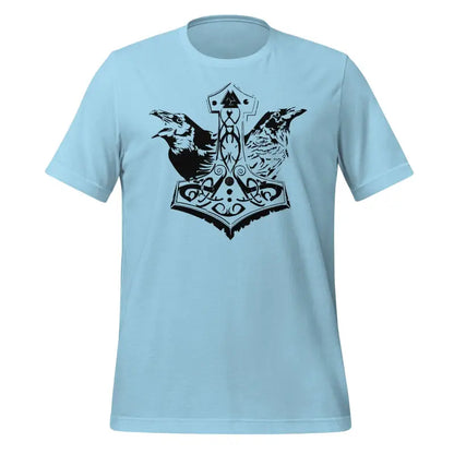 Light blue cotton jersey Ravens T-shirt featuring Norse Mjölnir design honoring ancestors black