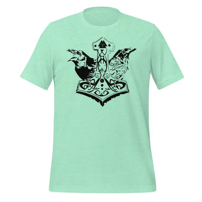 Mint green cotton jersey ravens t-shirt featuring black Norse Thor’s hammer design