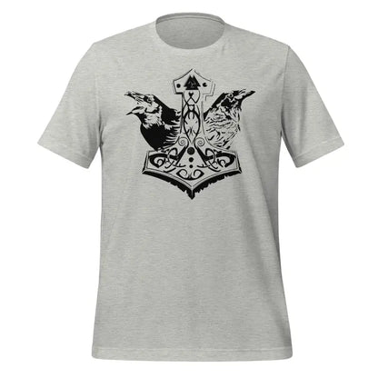 Grey Cotton Jersey Ravens T-Shirt featuring black Norse design with Mjölnir and ravens