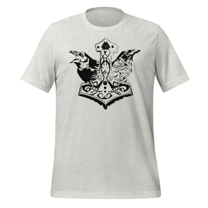 White cotton jersey ravens t-shirt featuring black Norse design with Mjölnir and ravens