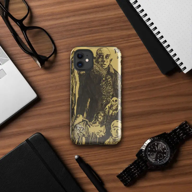 Artistic black and gold design tough case for iPhone inspired by Nosferatu horror theme