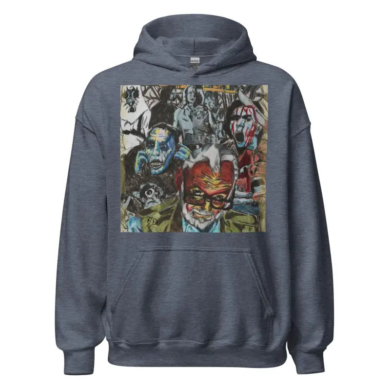 Grey hooded sweatshirt with abstract graffiti art, part of the Romero Tribute Hoodie collection