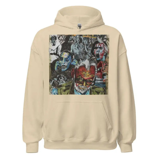 Beige Romero Tribute Hoodie featuring colorful abstract art graphic print on front