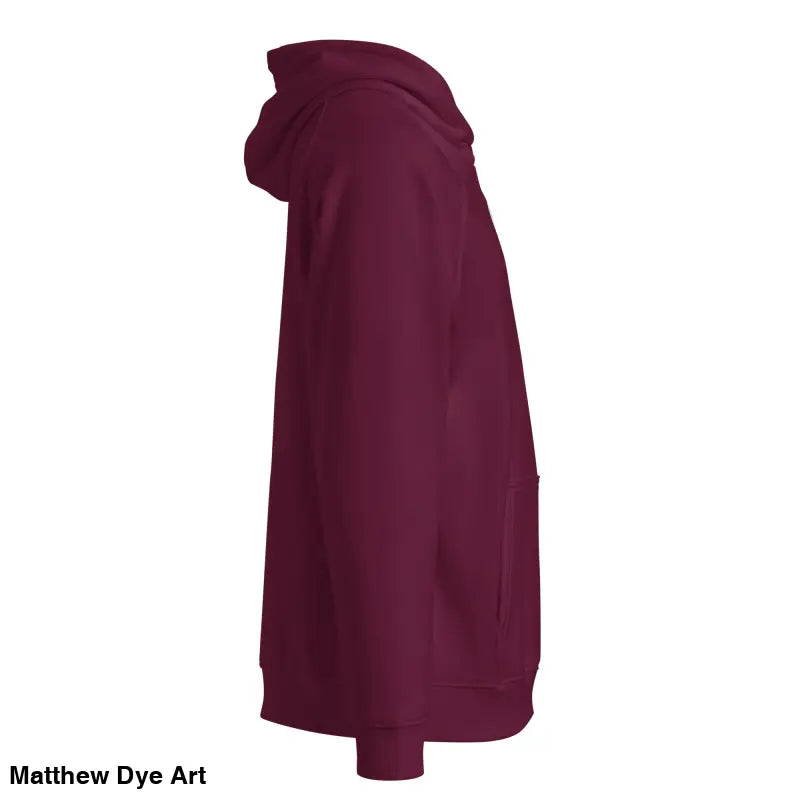 Maroon raglan hoodie featuring glowing green eyes and Gothic Werewolf art design