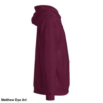 Maroon raglan hoodie featuring glowing green eyes and Gothic Werewolf art design
