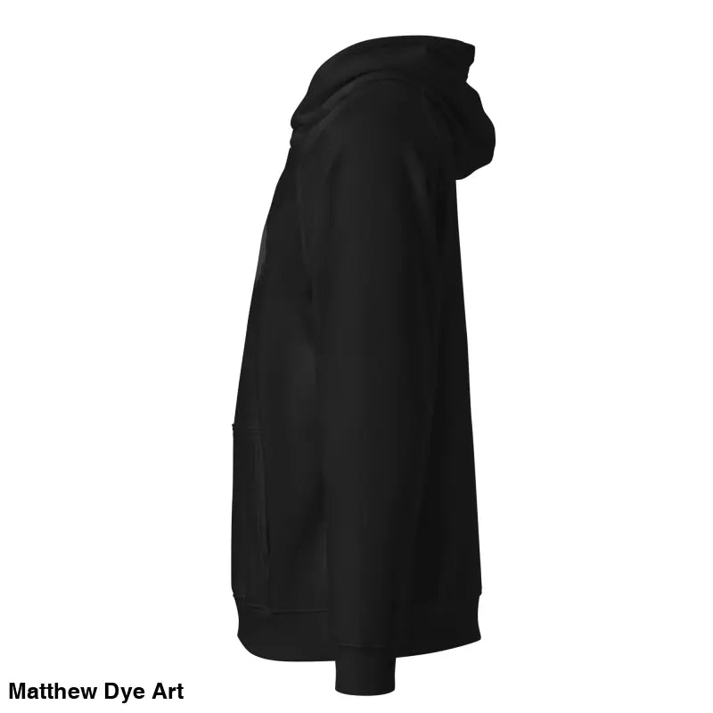 Black hooded sweatshirt featuring a werewolf design with glowing green eyes