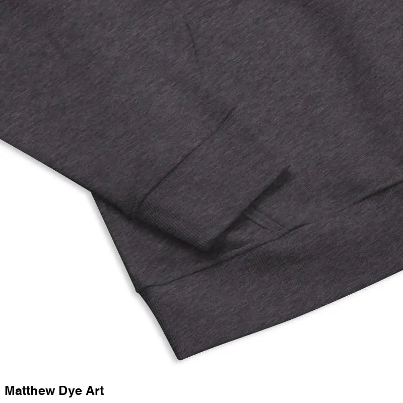 Gray hooded sweatshirt sleeve featuring glowing green eyes design from Howl at the Moon hoodie