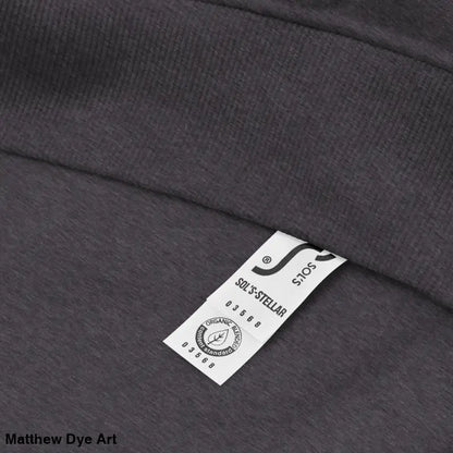 Dark gray raglan hoodie with a white tag, featuring glowing green eyes design
