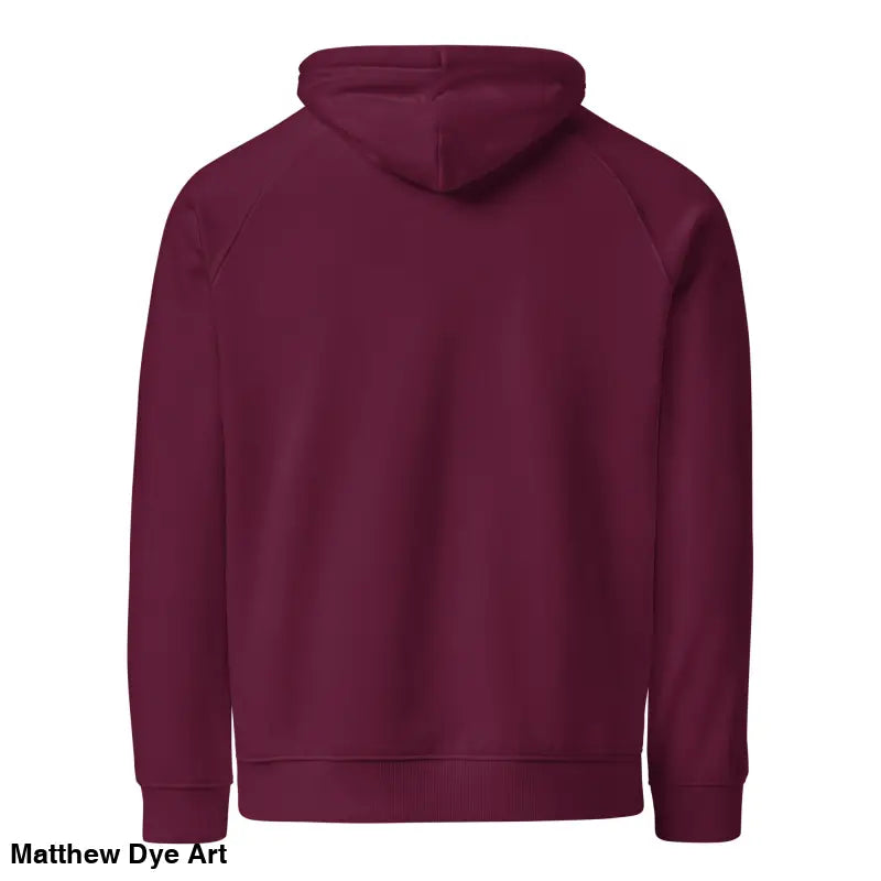Maroon hooded sweatshirt featuring glowing green eyes design in eco-friendly Werewolf Art Hoodie