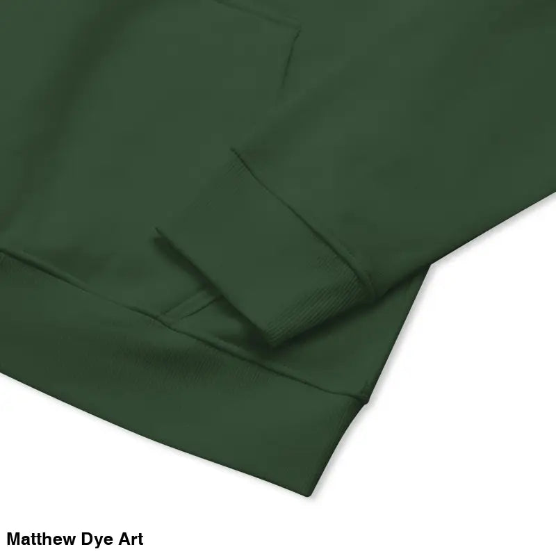 Dark green sleeve of Howl at the Moon raglan hoodie featuring glowing green eyes design