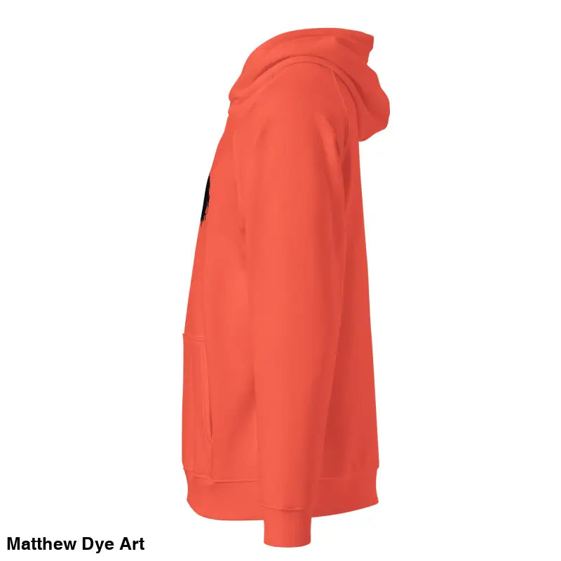 Orange hooded sweatshirt featuring glowing green eyes, from Howl at the Moon Werewolf Art Hoodie