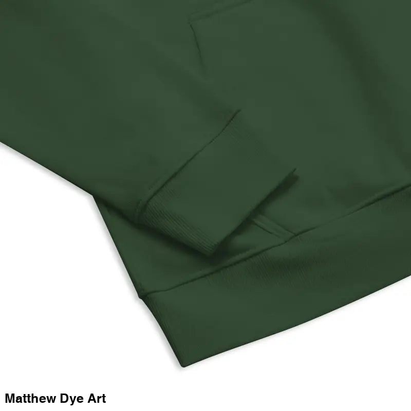Green hooded sweatshirt sleeve with glowing green eyes design on a Gothic raglan hoodie
