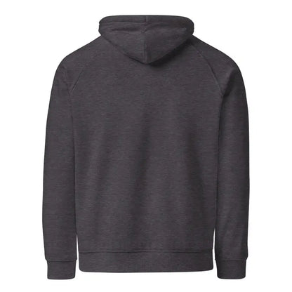 Dark gray unisex eco raglan hoodie displayed from the back, showcasing casual elegance