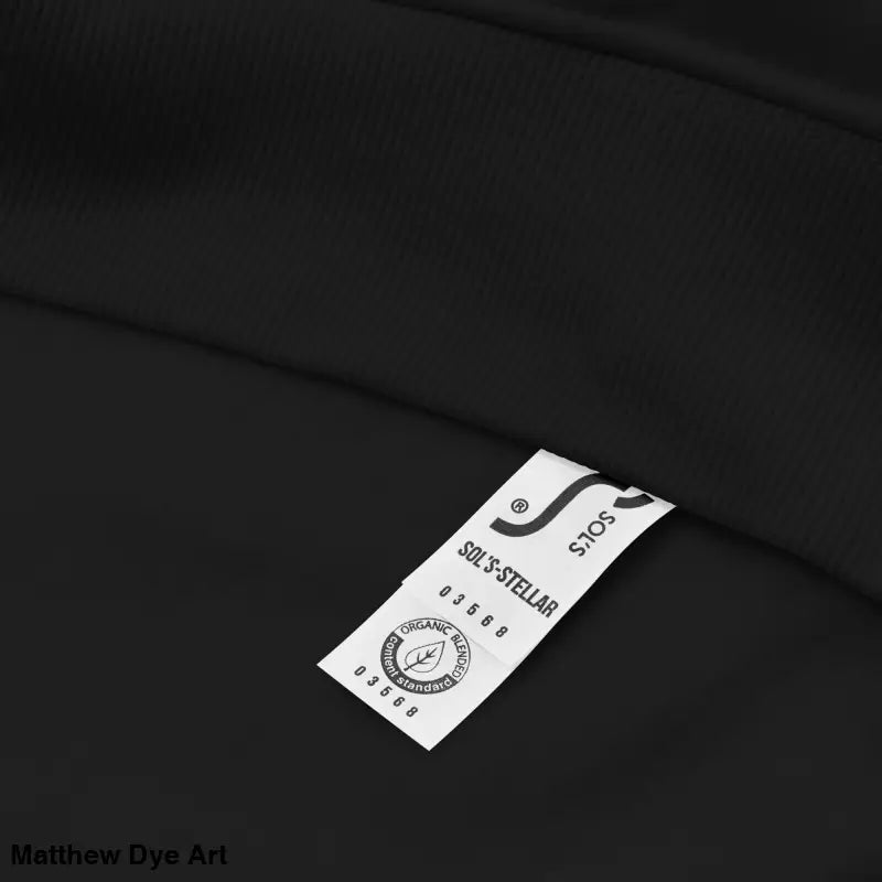 Black fabric hoodie with a white tag, featuring glowing green eyes and Gothic design