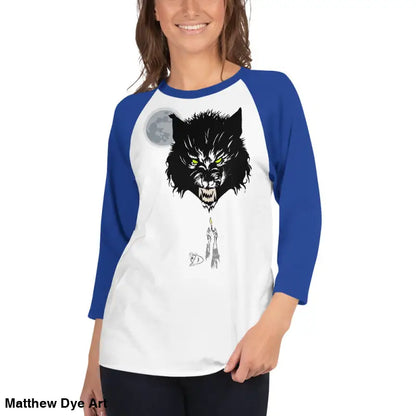 Blue-sleeved Werewolf raglan shirt in cotton, a classic design for enthusiasts