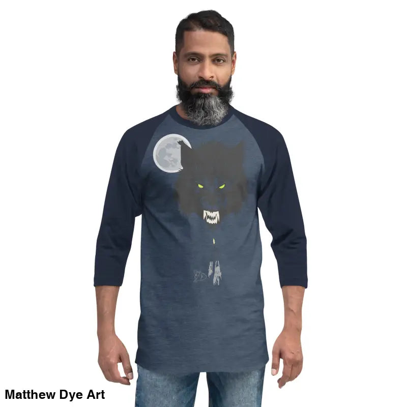 Man in classic cotton Werewolf Art Baseball Shirt, Howl at the Moon