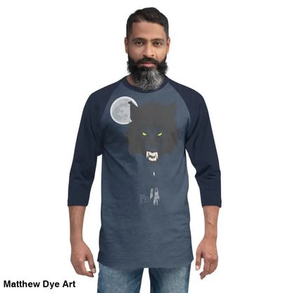 Man in classic cotton Werewolf Art Baseball Shirt, Howl at the Moon