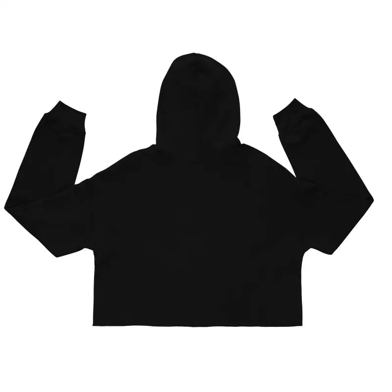 Black hooded sweatshirt with raised arms as a captivating statement piece in fierce style