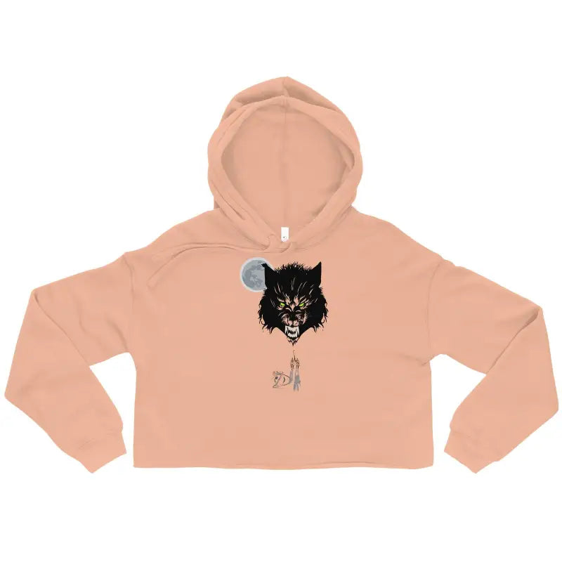 Peach Cropped Hoodie featuring Black Wolf Graphic, a captivating statement piece for fierce style