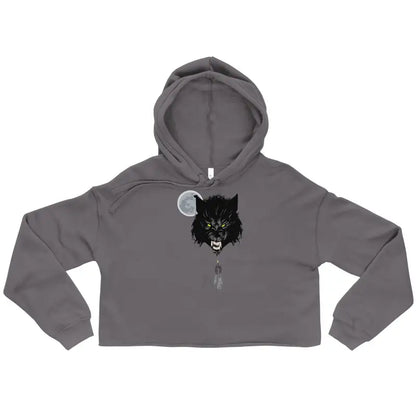 Gray cropped hoodie featuring a black wolf graphic, a captivating statement piece for style