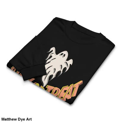 Folded black Halloween sweatshirt from the premium long sleeve Jack-o’-Lantern Glow shirt