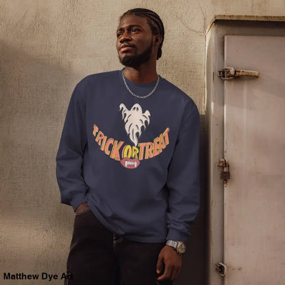 Navy blue Halloween sweatshirt showcasing effortless elegance in a premium long sleeve design