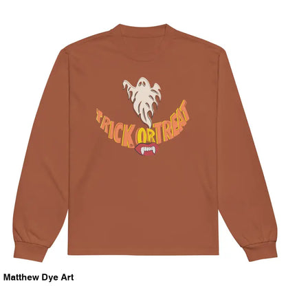 Brown long sleeve shirt featuring vintage Halloween art for effortless elegance