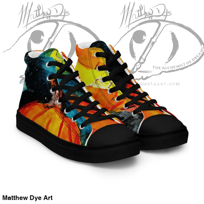 High-top sneakers with colorful cosmic galaxy and sunset design for Halloween canvas art shoes