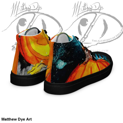 Playful jack-o’-lantern high top canvas shoes with colorful cosmic design