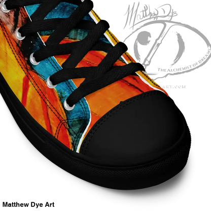 Colorful Jack-o’-Lantern High Top Canvas Shoes with vibrant geometric patterns for women