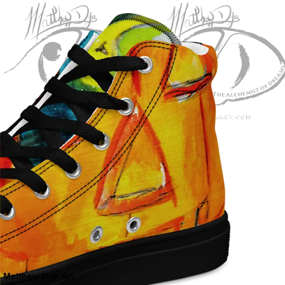 Colorful high-top sneaker with jack-o’-lantern design for women’s Halloween canvas shoes
