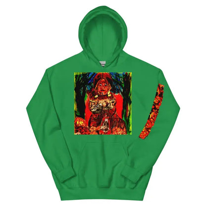 Green hooded sweatshirt with colorful abstract art design from Trick r Treat Unisex Hoodie