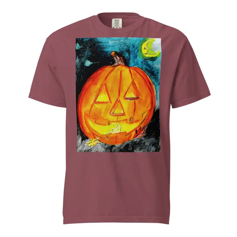 Glowing orange jack-o’-lantern art by Matthew Dye, playful hauntingly soft Halloween tee