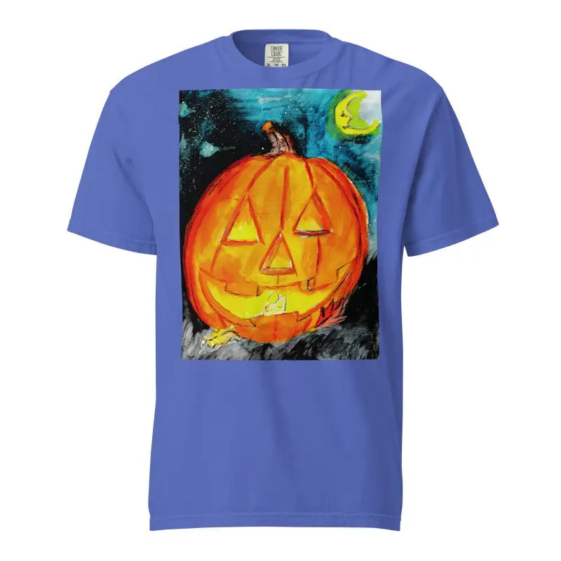 Glowing jack-o’-lantern with classic design featured on Matthew Dye Art Halloween tee