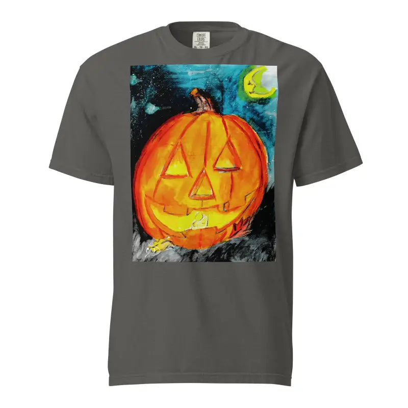 Glowing orange jack-o’-lantern by Matthew Dye Art on a playful hauntingly soft Halloween tee