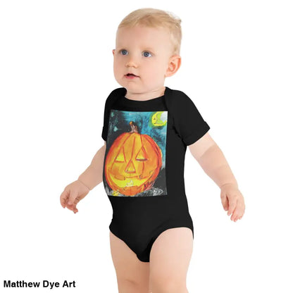 Black baby’s first Halloween onesie featuring an adorable jack-o’-lantern graphic