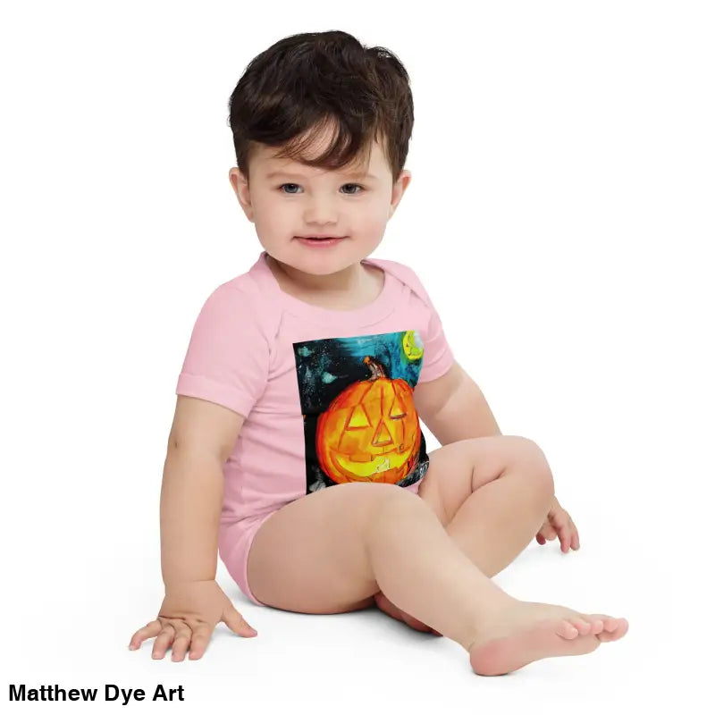 Adorable baby in pink Halloween onesie made of combed ring-spun cotton, perfect for spooky cute occasions