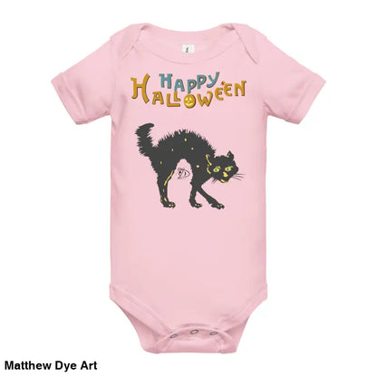 Pink baby onesie featuring Scary Cat Halloween design for enchanting spirit attire