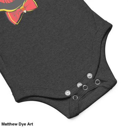Gray baby bodysuit featuring a vintage black cat design in the Little Pumpkin collection