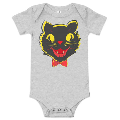 Gray baby onesie with vintage black cat graphic from Little Pumpkin collection
