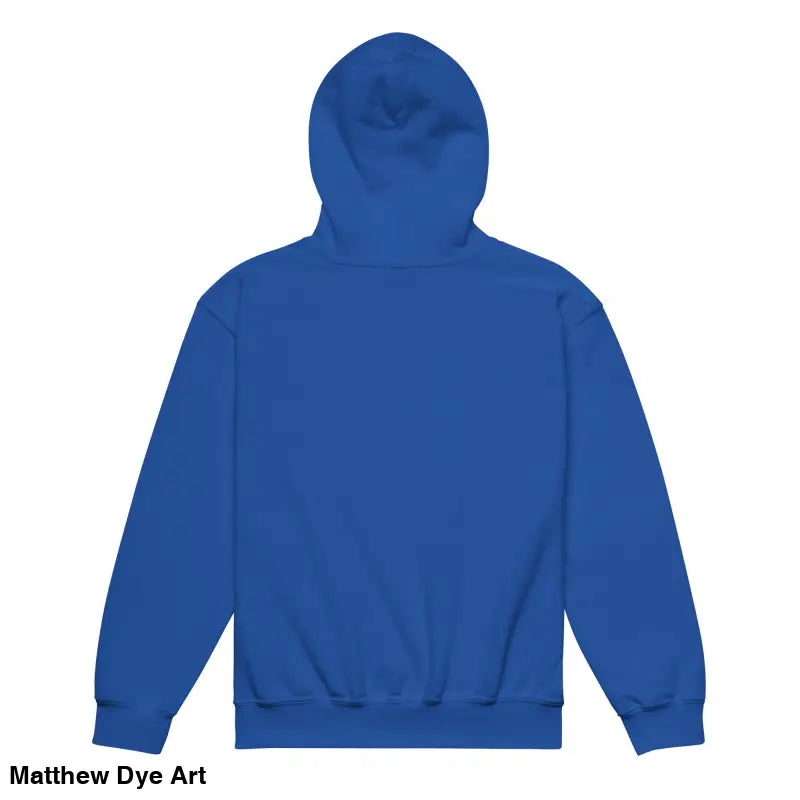 Blue hooded sweatshirt from Little Trickster featuring a vintage cat youth design