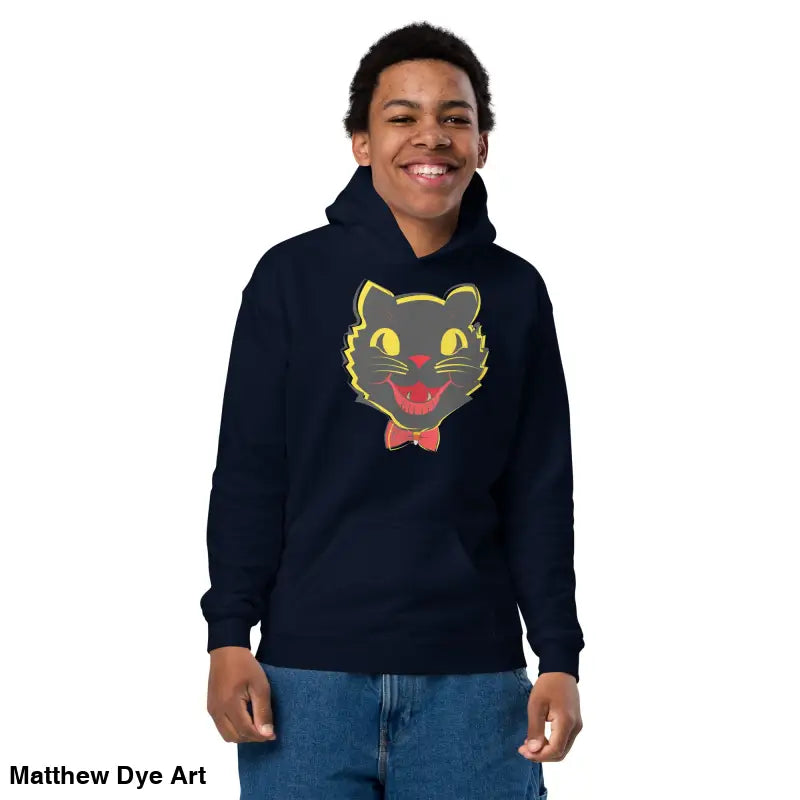 Navy Heavy Blend Hoodie featuring Vintage Cat Graphic for Youth Comfort Entwined