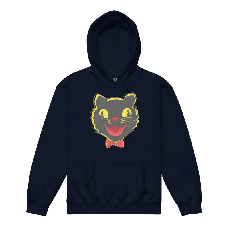Navy heavy blend hoodie featuring vintage cat youth graphic for ultimate comfort entwined
