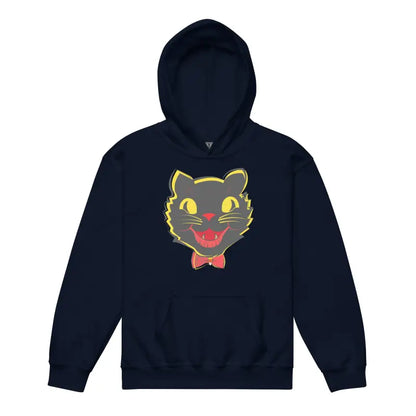 Navy heavy blend hoodie featuring vintage cat youth graphic for ultimate comfort entwined