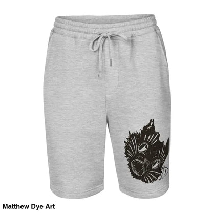 Gray drawstring sweat shorts featuring a dog graphic from Ah Kitty athletic fleece shorts
